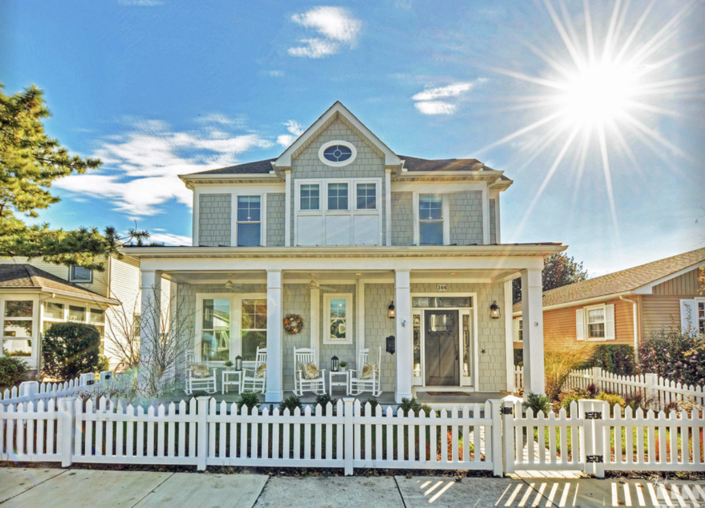 Rehoboth vacation rental front view with sunshine